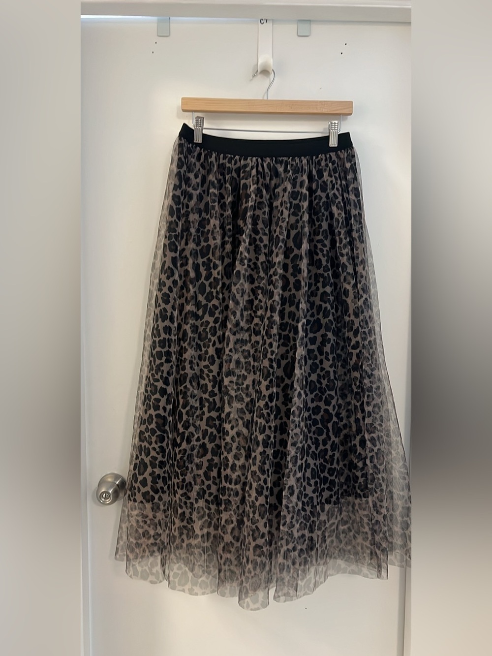APRICOT Black and Tan Leopard A-Line Tulle Skirt